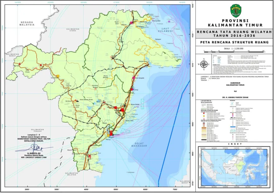 Gambar 3. 12 Peta Rencana Struktur Ruang Provinsi Kalimantan Timur  Sumber: RTRW Provinsi Kalimantan Timur, 2016-2036 