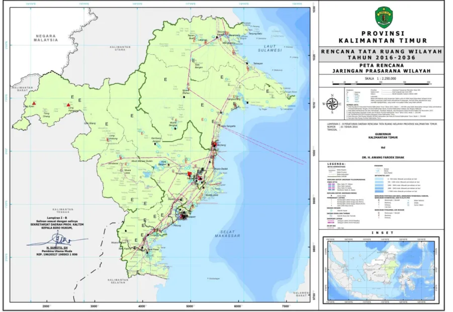 Gambar 3. 13 Peta Rencana Jaringan Prasarana Wilayah Kalimantan Timur  Sumber: RTRW Provinsi Kalimantan Timur, 2016-2036 