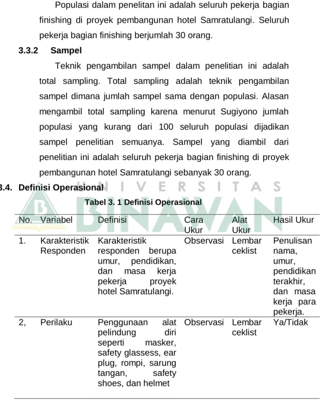 Tabel 3. 1 Definisi Operasional