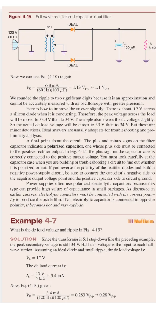 Figure 4-15    Full-wave rectiﬁ er and capacitor-input ﬁ lter.