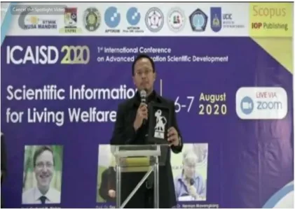 Figure 1. Welcoming Remarks from Rector of Universitas Bina Sarana Informatika  Plenary of Each Speaker 