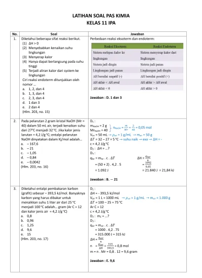 LATIHAN SOAL PAS KIMIA KELAS 11 IPA