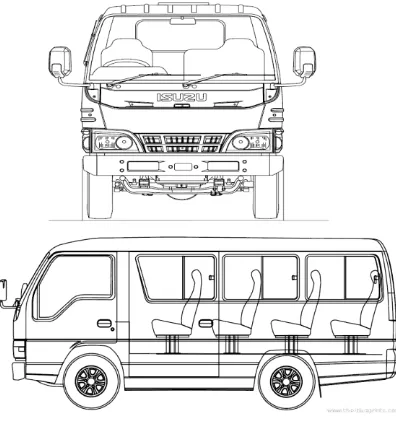 Gambar 4. Blueprint Mobil Isuzu Elf NKR 55 Microbus. (Evolution Ltd, 2015) 