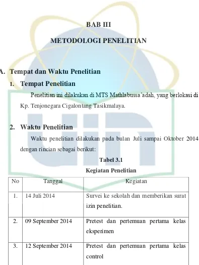 Tabel 3.1 Kegiatan Penelitian 