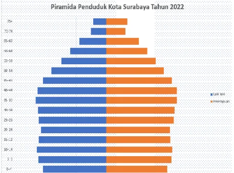 Gambar 2. Piramida Penduduk Kota Surabaya Tahun 2022  Sumber : BPS, diolah. 