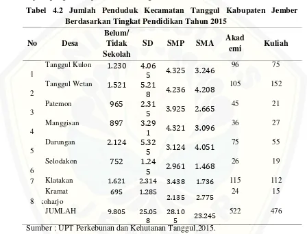 Tabel 4.2 Jumlah Penduduk Kecamatan Tanggul Kabupaten Jember