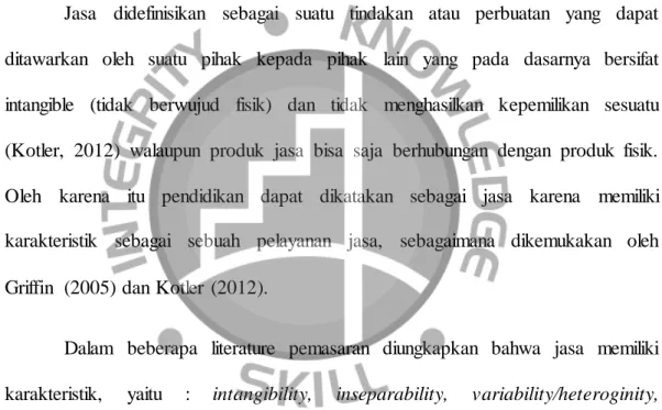 Tabel 2.1  Karakteristik  Jasa 