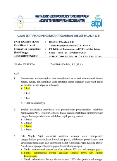 UJIAN SERTIFIKASI PENDIDIKAN/PELATIHAN BREVET PAJAK A & B