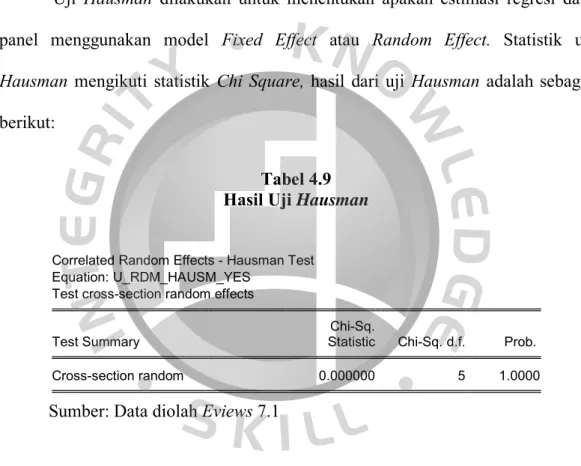 Tabel 4.9  Hasil Uji  Hausman 