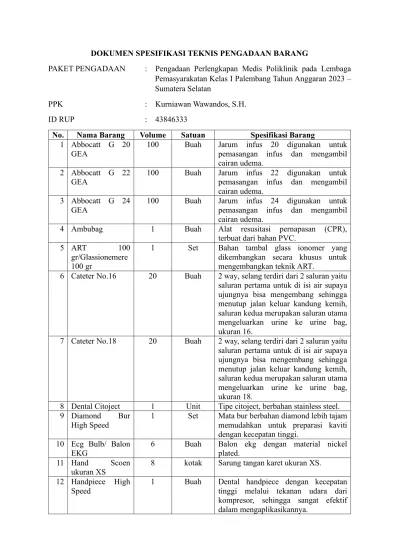 DOKUMEN SPESIFIKASI TEKNIS PENGADAAN BARANG FIX