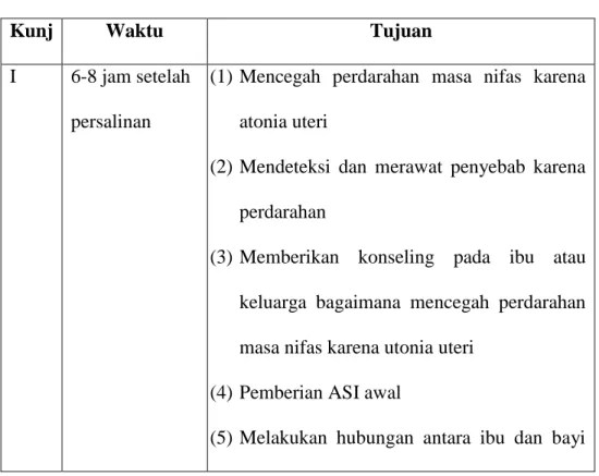 Tabel 2.3 Kunjungan Masa Nifas 
