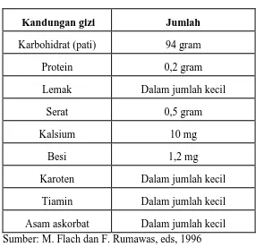 Tabel 2.1   Kandungan Gizi tiap 100 gram Sagu Kering  