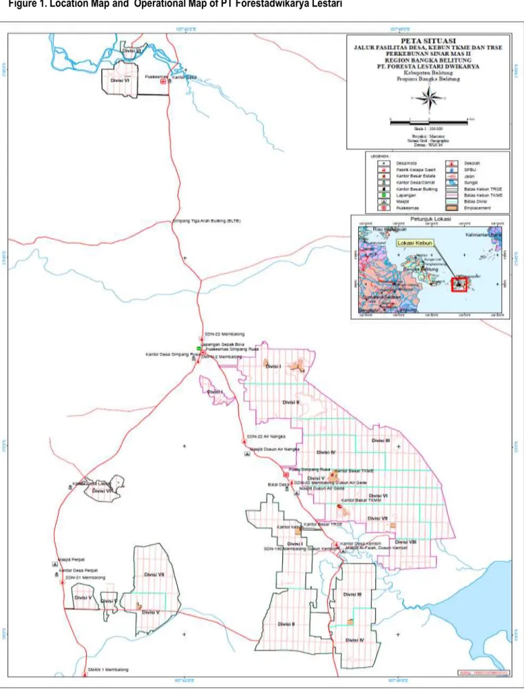 Figure 1. Location Map and  Operational Map of PT Forestadwikarya Lestari 
