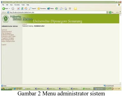 Gambar 2 Menu administrator sistem 