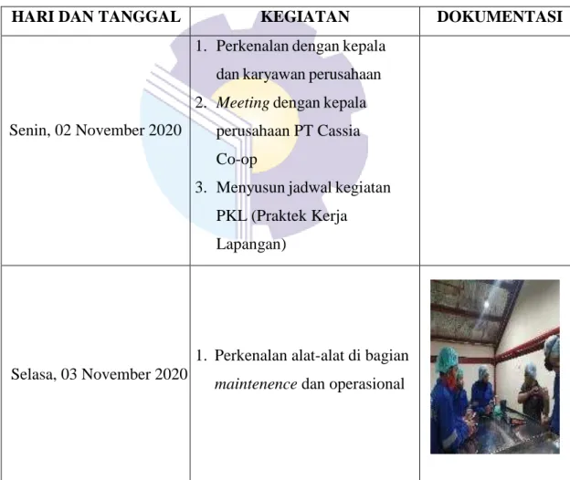 Tabel 2.1. Kegiatan Minggu ke-1 