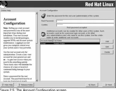 Figure 2.5: The Account Configuration screenSelecting Package Groups