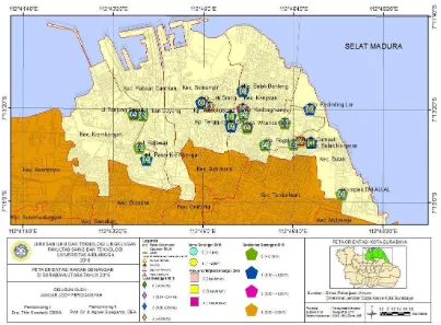 Gambar 1. Tampilan peta lokasi rawan genangan air hujan di wilayah Surabaya Utara tahun 2015