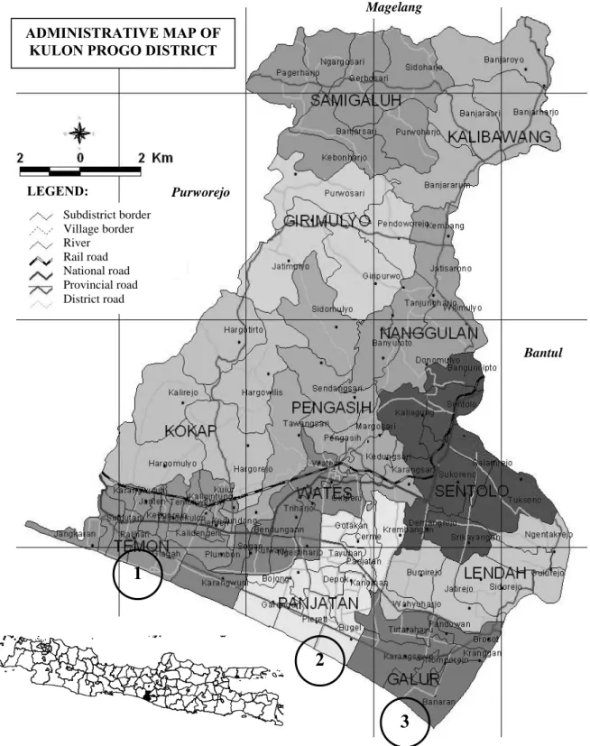 Figure 1. Fish sampling site of southern coast of Kulon Progo District, Yogyakarta. Note: 1
