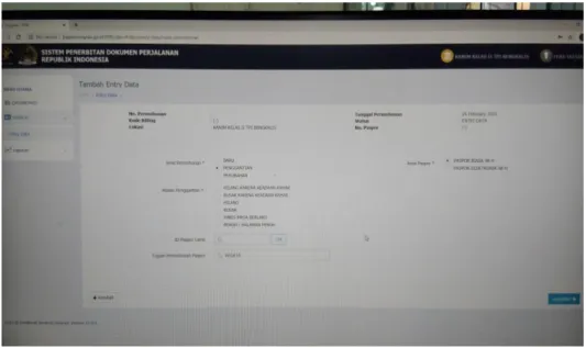 Figure 3.2 Entering data on the data entry form  Source: Processed Data 2021 