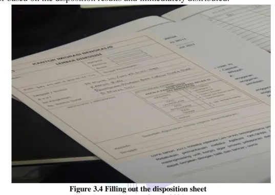 Figure 3.4 Filling out the disposition sheet  Source: Processed Data 2021 