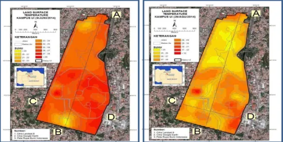 Gambar 11. Land surface temperature pada bulan Juni dan Augustus  2014 