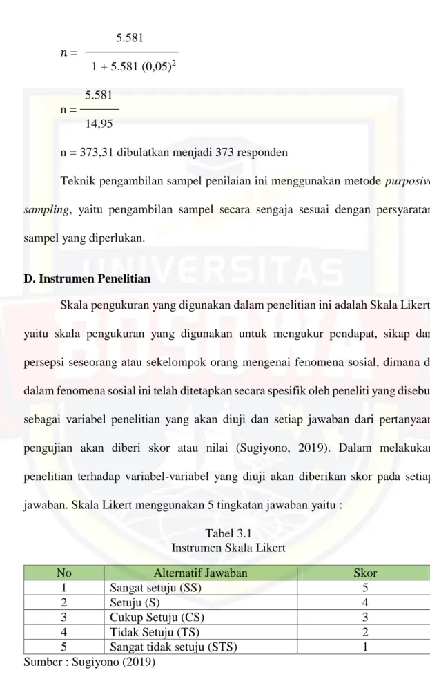 Tabel 3.1  Instrumen Skala Likert 