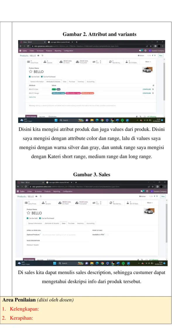 Gambar 2. Attribut and variants 