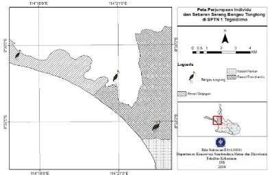 Gambar 1  Peta sebaran bangau tongtong di SPTN 1 Tegaldlimo Resort Rowobendo TNAP 