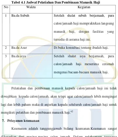 Tabel 4.1 Jadwal Pelatiahan Dan Pembinaan Manasik Haji 