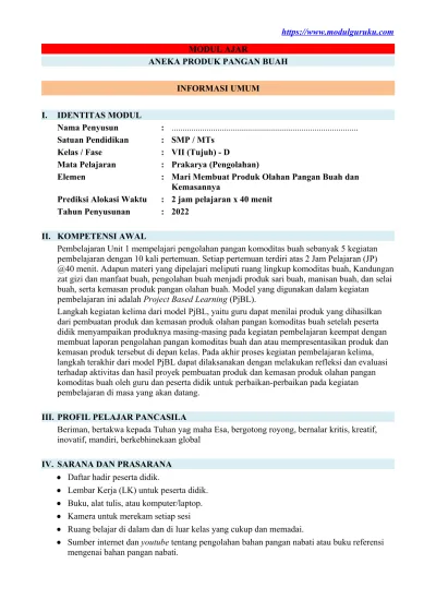Modul Ajar Kelas 7 Prakarya Pengolahan Fase D 1.3