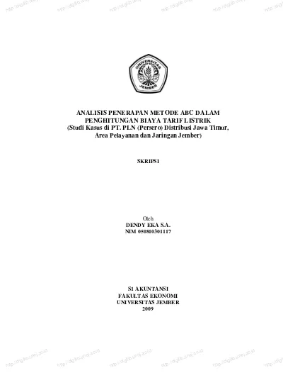 ANALISIS PENERAPAN METODE ABC DALAM PENGHITUNGAN BIAYA TARIF LISTRIK ...