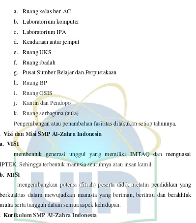 Tabel 2 Daftar Materi Pembelajaran SMP Al-Zahra Indonesia 