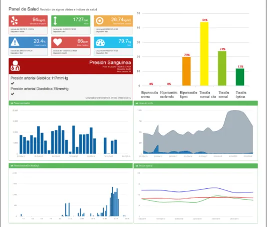 Figure 2.  System user interface showing information about activity and blood pressure.