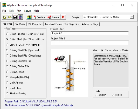 Gambar 4.5 Jendela Pile Type  2.  Pile Profile 