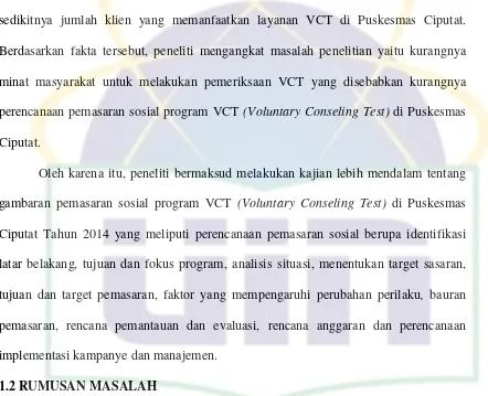 gambaran pemasaran sosial program VCT (Voluntary Conseling Test) di Puskesmas 