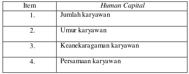 Tabel 3.1 Item Human Capital. 