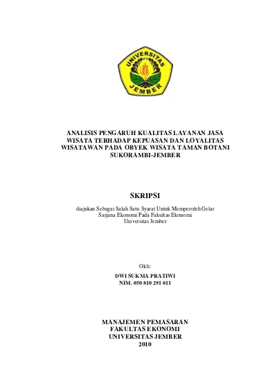 Analisis Pengaruh Kualitas Layanan Jasa Wisata Terhadap Kepuasan Dan