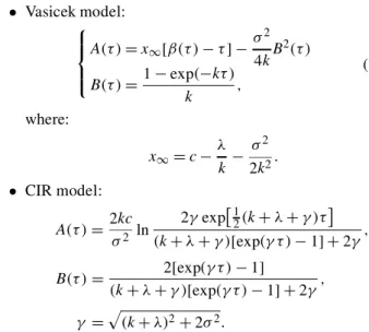 Table 1. Kalman Estimation Results of the Vacisek Model Specication of Ä Parameter 1 2 3 k : 0612 : 0303 : 0213 .: 0098 / .: 0046 / .: 0031 / c : 0699 : 0741 : 0686 .: 0048 / .: 0031 / .: 0025 / ¾ : 0162 : 0153 : 0124 .: 0015 / .: 0011 / .: 0011 / ¸ ¡ : 0