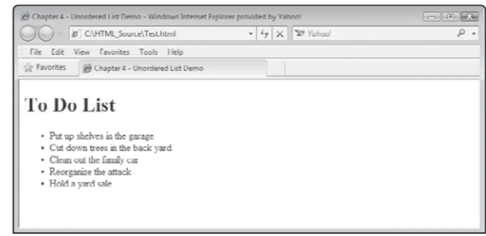 Figure 4.17 shows how Internet Explorer renders the ordered list outlined in the previous example.