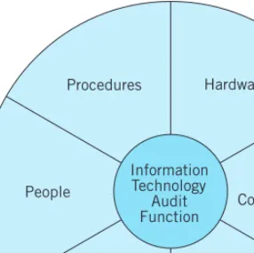 FIGURE 14-1 The six components of a computer-based AIS examined in an information tech- tech-nology audit.