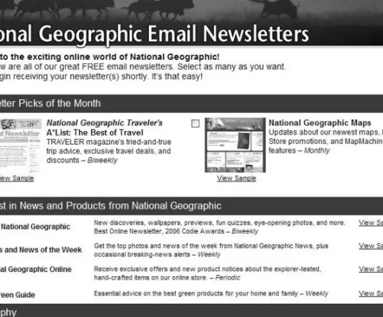 Figure 5.4   National Geographic provides links to examples of each type of subscription.