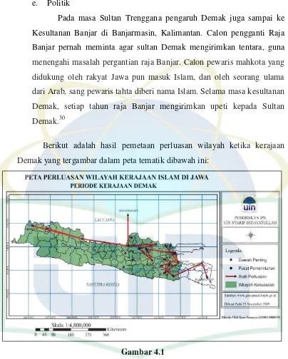Gambar 4.1 Peta Perluasan Wilayah Kerajaan Islam di Jawa Periode Kerajaan Demak 