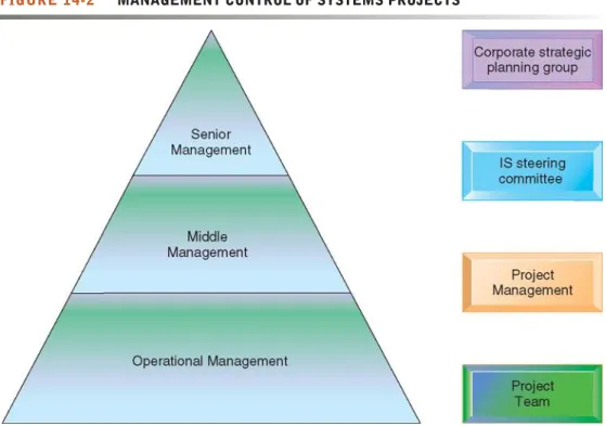 Figure 14-2 shows the elements of a management structure for information systems projects in a large corporation