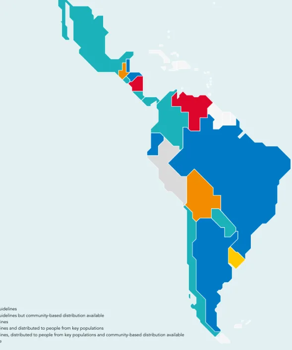 Figure 8.3  Countries with PrEP in national guidelines by type of distribution, Latin America, 2022