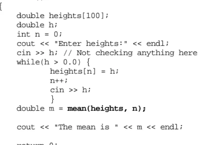 Figure 11.1 illustrates the stack during a call to  mean() .  The hexadecimal numbers, e.g