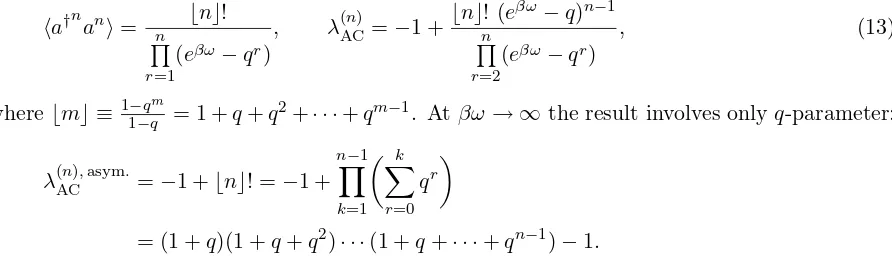 Table 2. Intercept of two-particle correlations of deformed bosons and its asymptotics.
