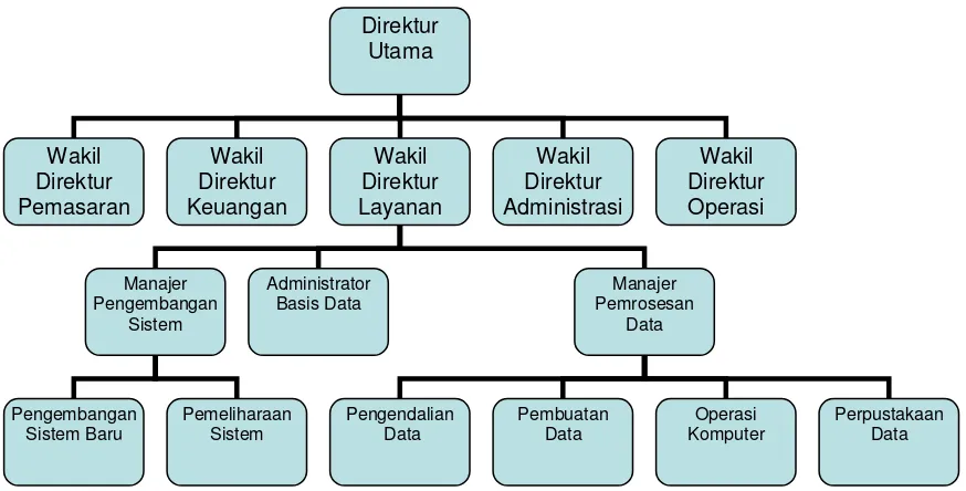 Gambar di bawah ini menjelaskan suatu sentralisasi suatu pelayanan komputer dan menunjukkan area-area pelayanan utamanya: administrasi pusat data, proses data, pemeliharaan 