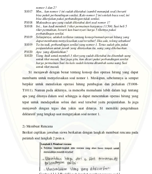 Gambar 4.3.1.3 Hasil S1 pada langkah membuat rencana soal 1 