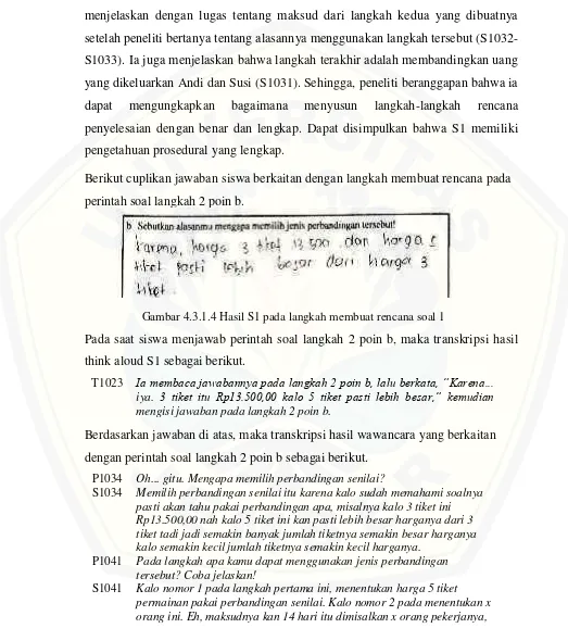 Gambar 4.3.1.4 Hasil S1 pada langkah membuat rencana soal 1 