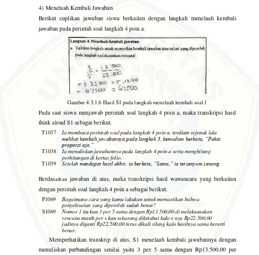 Gambar 4.3.1.6 Hasil S1 pada langkah menelaah kembali soal 1  